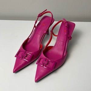 Zara Pink leather slingback heels